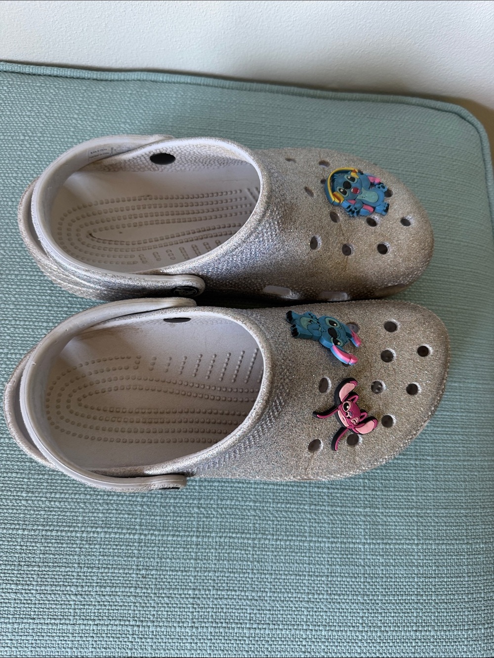 CROCS Kids Glitter Silver Slip-On Sandals with Character Jibbitz
